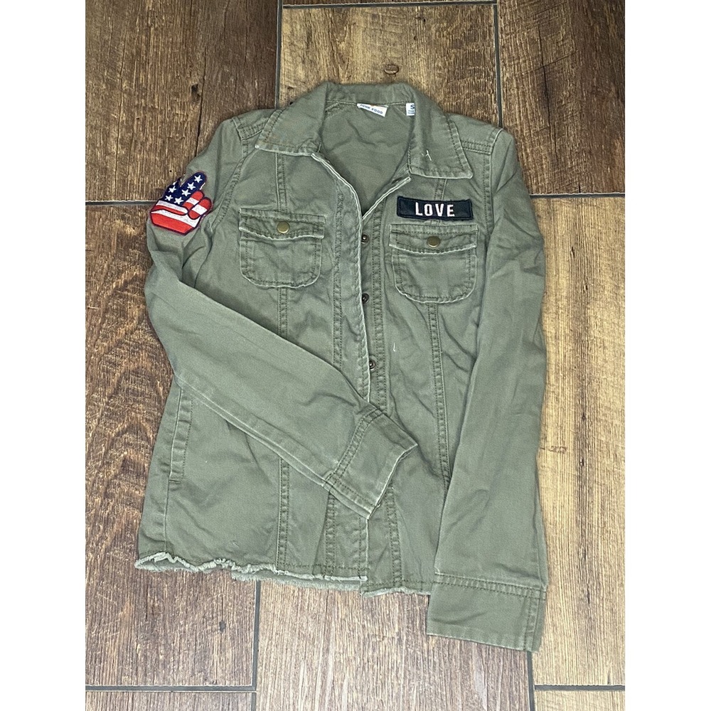 Junk Food Girls 5/6T Green Jacket Small kids Military Peace